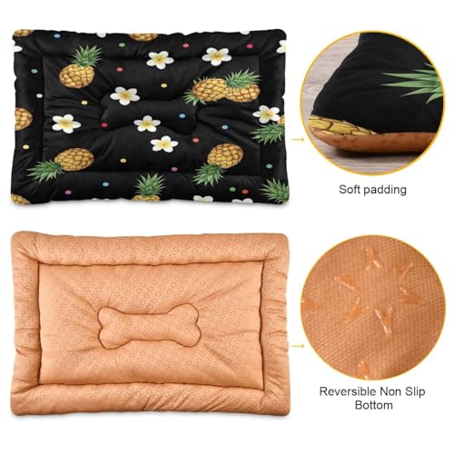 Pineapple Pattern Pet Bed Mat for Dogs and Cats, Soft Washable Crate Pad with Non-Slip Bottom, Cozy Bed Cushion for Small Medium Large Pets, 18x24 Inch - size: Small