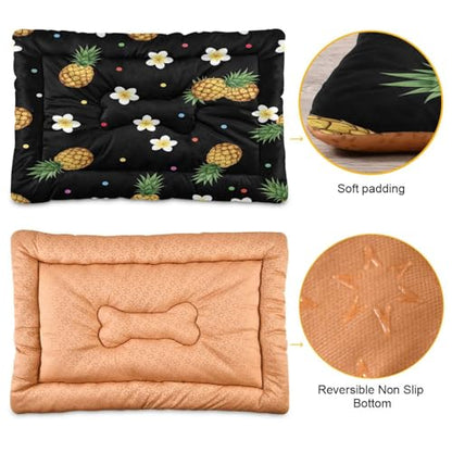 Pineapple Pattern Pet Bed Mat for Dogs and Cats, Soft Washable Crate Pad with Non-Slip Bottom, Cozy Bed Cushion for Small Medium Large Pets, 18x24 Inch - size: Small