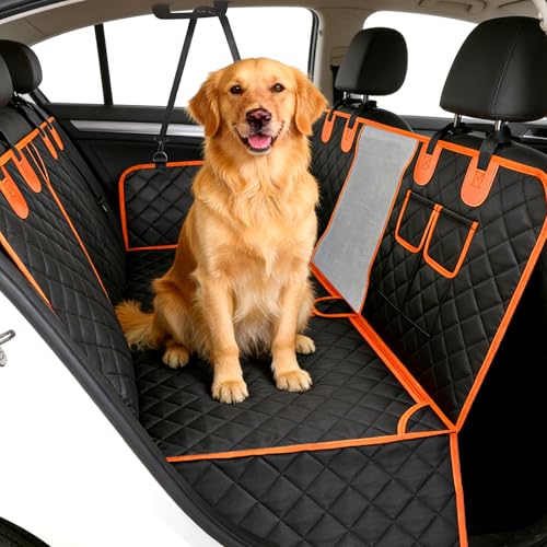 VIVOYAN Dog Car Seat Cover for Back Seat, Waterproof Heavy Duty Pet Protector with Hard Bottom Extender, Scratchproof Nonslip Hammock Fits Cars, Trucks & SUVs, Holds 400lbs, Mesh Window