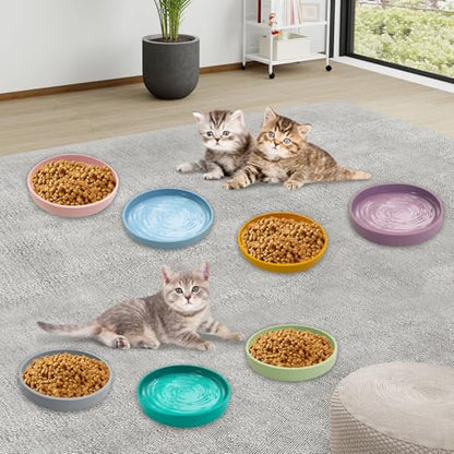 Silicone Cat Food Bowls Shallow Cat Dishes 5.9in Wide Pet Plates Set of 2 Small Flat Dog Saucer Bowl Cute Whisker Fatigue Kitten Feeding Dish for Dry Food & Wet Food (Round Yellow) - color: Yellow, size: M: 5.9 inches - without Suction Cup
