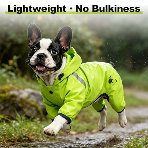 Dog Raincoat, Professional Waterproof with Taped Seams, Ultralight Urban Quick Layer, High-Vis Reflective Stripes, Dirt-Resistant & Easy Care, Year-Round Essential for Dogs(Lime Green, Medium)