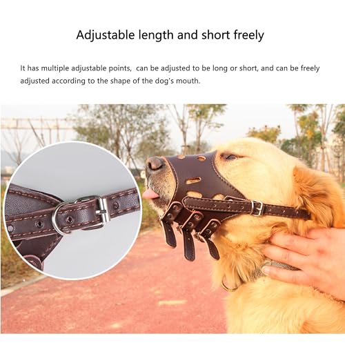 Soft PU Leather Dog Muzzles for Small Medium Large Dogs,Ajustable Breathable Dog Mouth Guard Cover to Prevent Biting Barking Chewing (Brown, 2#S) - color: Brown, size: 2#S