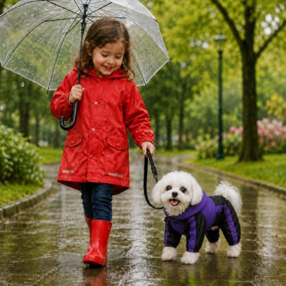 Lovelonglong Dog Hooded Raincoat, Large Dog Rain Jacket Poncho Waterproof Clothes with Hood Breathable 4 Feet Four Legs Rain Coats for Small Medium Large Pet Dogs Purple L-XS - color: Purple, size: L-XS (Medium Dog ~20lbs)