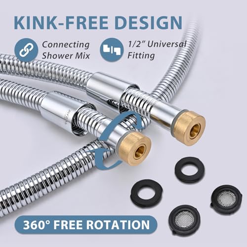 Chorme Shower Hose Extra Long 304 Stainless Steel Handheld Showerhead Hoses,Anti Winding Interface, With Brass Insert And Nut - durable Rv Shower Hose Replacement Soft 59 Inches Bidet Hoses - color: Chrome, size: 59 Inches