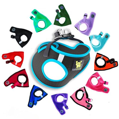 EcoBark Step in Dog Harness - Teacup Dog Harnesses for XXXS, XXS, XS and Small Dog Breeds - Reflective - Adjustable Mini Body Halter Vest - Tiny Soft Mesh Toy Breed (Black and Teal, XXXS) - color: Black and Teal Trim, size: XXXS- 2 to 3 lbs- Chest up to 1