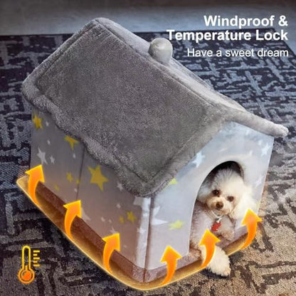Dog&Cat House Dog&Cat Bed with Cover Cave with Non-Slip Bottom. (Grey Star, Small) - color: Grey Star, size: Small