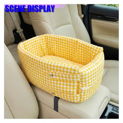 Craedli Center Console Dog Car Seat, Removable Car Armrest Box Pet Booster Seat with Safety Leash & Cushion, Washable Auto Interior Dog Carseat for Small Pets, Fit Most Cars (Yellow) - color: Yellow