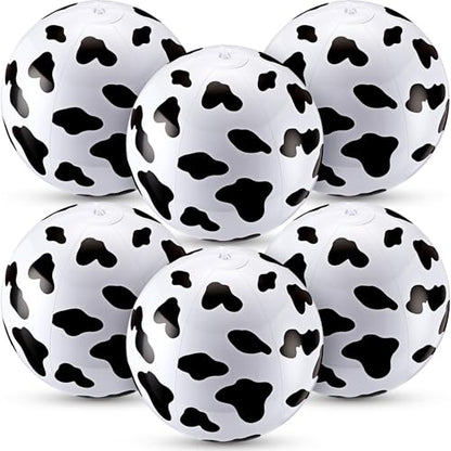 6 Pcs 12 Inch Inflatable Cow Print Beach Balls for Kids Farm Animal Birthday Party Favor Decorations Pool Toy PVC Beach Ball - style: Cow