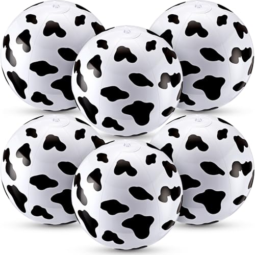 6 Pcs 12 Inch Inflatable Cow Print Beach Balls for Kids Farm Animal Birthday Party Favor Decorations Pool Toy PVC Beach Ball - style: Cow
