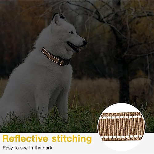 HEELE Dog Collar, Reflective Dog Collar, Soft Neoprene Padded Breathable Nylon Pet Collar Adjustable for Small Dogs, Khaki, S(10.23-14.96") - color: Khaki, size: Small (10.23-14.96")
