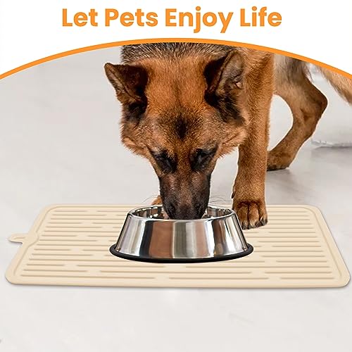 Ptlom Pet Placemat for Dog and Cat, Anti-Slip Waterproof Dogs Feeding Mat Prevent Food and Water Overflow, Bowl Mats Suitable for Medium and Small Pets, Beige, Silicone - color: Beige