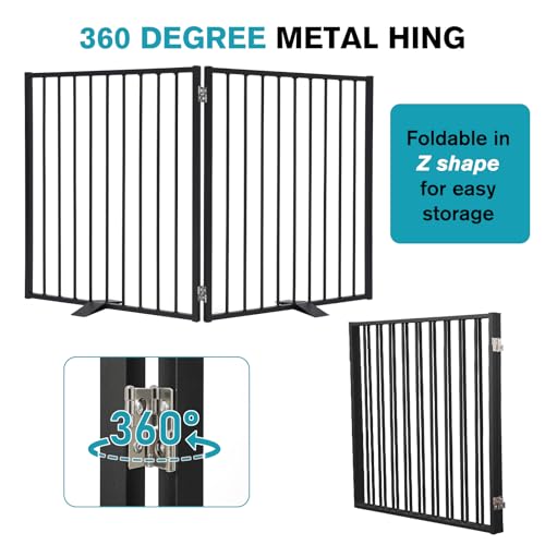 Snagle Paw Extra Wide Dog Gate,Free Standing Dog Fence with Door, Up to 52 Inch Wide Pet Gate with Support Feet for Stairs, Hallways, Doorways, Yard (Black, 2 Panels) - size: Up to 52" W, 2 Panels, Black