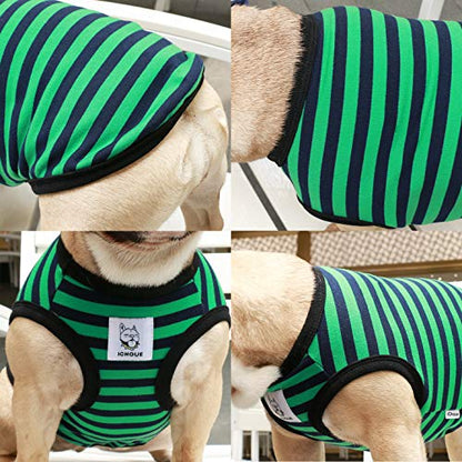 iChoue Pug 100% Breathable Cotton Striped T Shirts Halloween Vest Clothes for Medium Dogs Tank Tops Puppy French Bulldog Frenchie English Boston Terrier Pitbull Green Black Stripes - Small - color: Classic Stripe Black Green, size: Small ( 5 - 15 lbs )