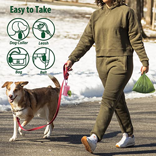 FURHAB Dog Poop Bag Holder for Leash Doggie Waste Bag Dispenser Soft Fabric Puppy Potty Carrier Small Doggy Zipper Pouch with Carabiner Clip 1680D Nylon Oxford with 1 Roll of Pet Trash Bags, Pink - color: Pink