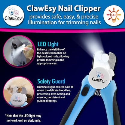 Dog Nail Clipper with Ultra Bright LED Light for Bloodline, Stainless Steel Pet Nail Trimmer with Safety Guard, Ergonomic Handle, Free Nail File for Smooth, Easy Grooming. Dogs and Cats(Pink)