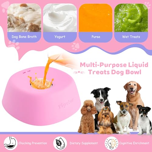 Yipetor Slow Feeder Dog Bowls for Liquid Treat, 【Enrichment Ball-Roll】 Bone Broth Dog Lick Bowl, 3/4 Cup Yogurt Pup Lick Toy for Large Medium Small Breeds Dietary Supplement/Post-op Nutrition (Pink) - color: pink
