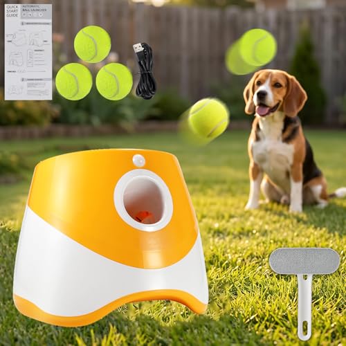 Automatic Ball Launcher for Dogs with 3 Balls, Auto/Manual Modes, 3 Launching Adjustable Distances 10-30ft Ball Thrower for Dogs, Interactive Fetch Machine for Small Medium Dog Indoor/Outdoor Play (B) - color: B