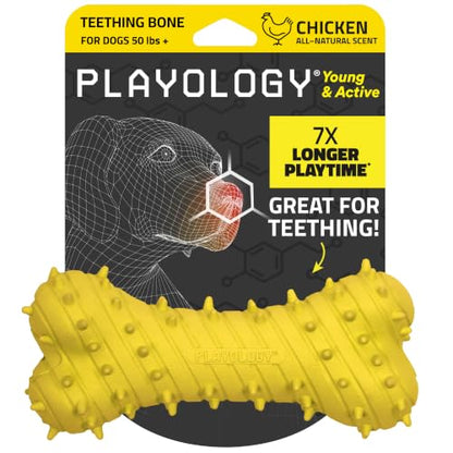 Playology Dog Toys | Teething Bone for Large Puppies and Young Dogs | Chicken Scented Jumbo Dog Bone Chew Toy | Teething Puppy Essentials - size: Jumbo, style: Chicken