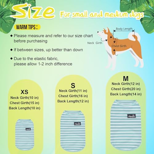 MIHACHI Dog Shirts Cotton Striped T-Shirt, Summer Pet Clothes for Small Dogs, 2-Pack Soft Puppy Apparel Cat Tee, Sleeveless Lightweight, Quick Dry, Breathable,Stretchy, Blue Yellow S - color: Green & Yellow, size: Small