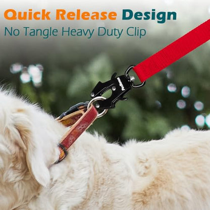 PetBonus Heavy Duty Tactical Dog Leash, 5 FT Bungee Shock Absorption Leash with 2 Padded Handles, Quick Release Metal Clip, Car Seatbelt, No Pull Training Lead for Large Medium Dogs（Red） - color: Red