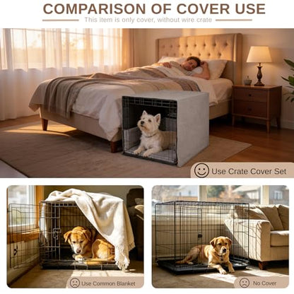 Calming Open Front Dog Crate Cover 24" Wire Crate, 3-Piece Water-Resistant Set with Mat & Bumper Pad, Breathable Oxford, Blocks Light, Machine Washable, Anxiety Relief Den for Home & Travel, Gray - size: 24-Inch