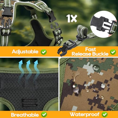 Timos Dog Harness Small Sized,No Pull Dog Harness Adjustable Metal Rings 3 Buckles,Reflective No Choke with Easy Control Handle for Small Dogs,Military Green S - color: Military Green, size: Small (Pack of 1)