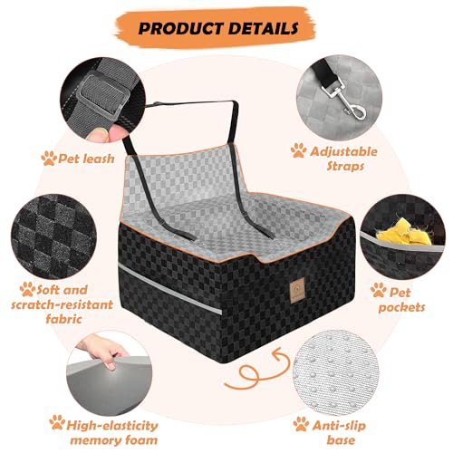 Large Dog Car Seat for Back Seat – Removable Dog Booster Seat & Washable Pet Car Seat for Medium & 2 Small Dogs up to 60lbs – Safety Straps & Storage Pocket – Travel & Home Use (Gray/Black) - color: Gray/black