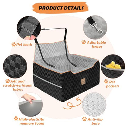 Large Dog Car Seat for Back Seat – Removable Dog Booster Seat & Washable Pet Car Seat for Medium & 2 Small Dogs up to 60lbs – Safety Straps & Storage Pocket – Travel & Home Use (Gray/Black) - color: Gray/black