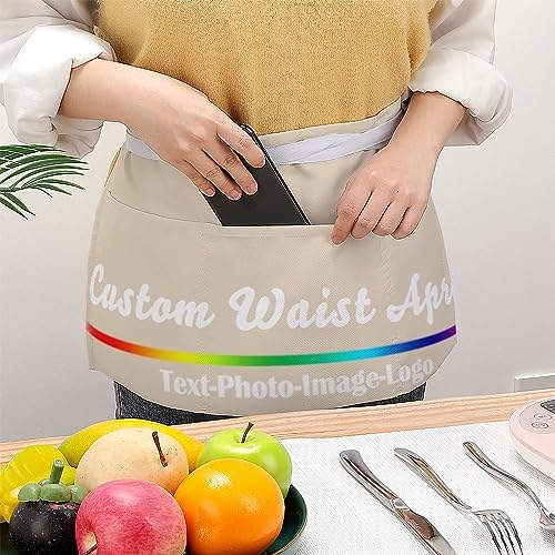 sophiehome Custom Waist Apron with Pockets Add Photo Logo Name Personalized Waiter Server Short Aprons for Kitchen - color: Natural