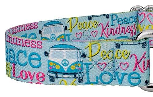 Country Brook Petz - Love and Peace Martingale Dog Collar - Groovy Collection Featuring Far Out Designs (1/2 Inch, 2XS) - color: Love and Peace, size: 2XS (Pack of 1)