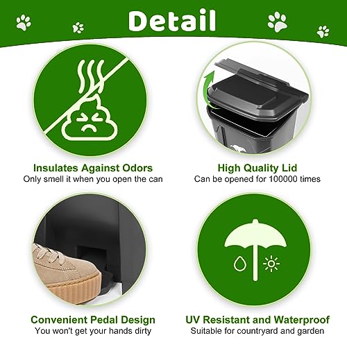 Dog Poop Trash Can Outside, Fully Assembled Dog Waste Trash Can with Lid, Pedal and Removable Inner Waste Bin,Pet Poop Bin with 200 Free Bags, for Garden, Black