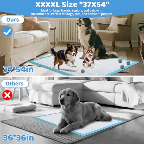 Gimars XXXL Extra Thick 130g Dog Pee Pads 37"x54" – 30 Count, 6-Layer Leak-Proof Puppy Training Pads for Large, Senior, Puppy Dogs, Cats, Rabbits – Indoor, Outdoor, Travel & Crate Use - size: 37"x54" - Blue 30 Counts