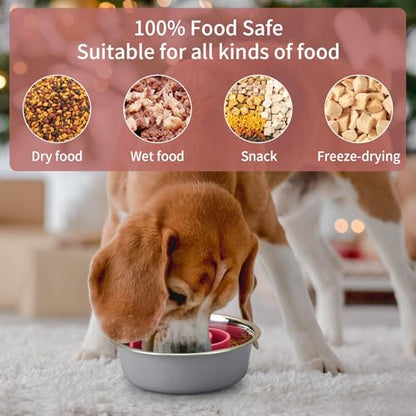 Slow Feeder Dog Bowls Insert, Animire Soft Silicone Slow Eating Dog Food Bowl for Small, Medium and Large Dogs, Compatible with Regular and Elevated Bowls - color: Rose, size: S
