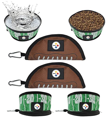 NFL Pittsburgh Steelers Pets First Collapsible Dog Travel Bowl Set, 2 Pack Food and Water Bowls for Dogs, Best Portable & Lightweight Leak-Proof Dog Bowls for Travel - color: Pittsburgh Steelers, style: 2 Pack