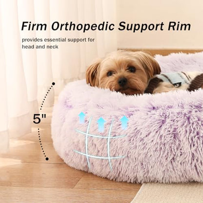 NOYAL Calming Donut Dog Bed for Small to Medium Dogs & Cats - Plush Faux Fur Anti-Anxiety Pet Bed with Machine Washable Cover & Non-Slip Base - color: Gradient Purple, size: Small 19.6''