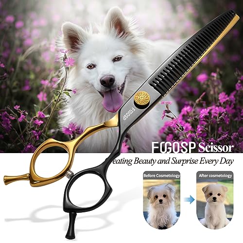 전문가용 곡선형 청커 가위 강아지 그루밍 19.5cm(7.5인치) 블랙 & 골드 곡선형 얇은 강아지 그루밍 가위 대형견용 반려동물 35개 치아 일본 440C(곡선형 청커, 블랙 골드) - color: 블랙 & 골드, size: 7.5 in Curved Chunkers