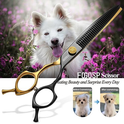 전문가용 곡선형 청커 가위 강아지 그루밍 19.5cm(7.5인치) 블랙 & 골드 곡선형 얇은 강아지 그루밍 가위 대형견용 반려동물 35개 치아 일본 440C(곡선형 청커, 블랙 골드) - color: 블랙 & 골드, size: 7.5 in Curved Chunkers