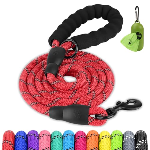 Joytale Dog Leash for Large Dogs, Heavy Duty Nylon Leashes with Comfortable Padded Handle and Highly Reflective Threads, Ideal for Walking and Training, Red, 5'×1/2'' - color: Red, size: 5FT×1/2'' (20~120 lbs)