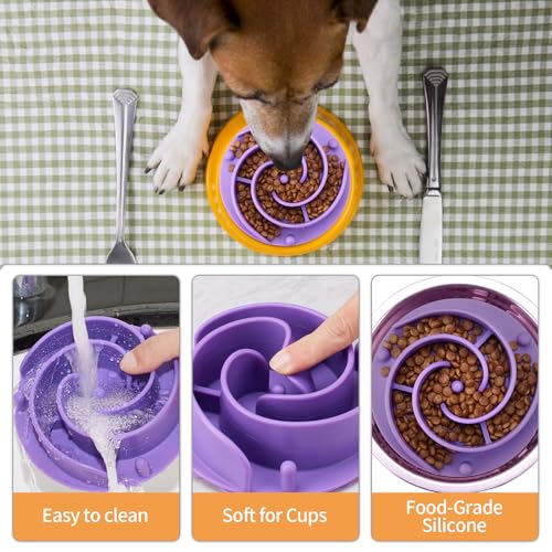 Slow Feeder Dog Bowls Insert, Bestalk Soft Silicone Slow Eating Feeder Insert with Suction Cups for Small, Medium and Large Dogs, Fit into Basic and Elevated Bowls - color: Purple, size: L