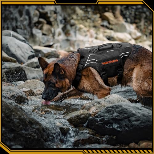 OneTigris Tactical Dog Harness for Large Dogs, Adjustable Tactical Dog Harness with Handles, Reflective Vest Heavy Duty & Breathable Military Assistance Vest with No Pull Buckle, Black - color: Black, size: Large