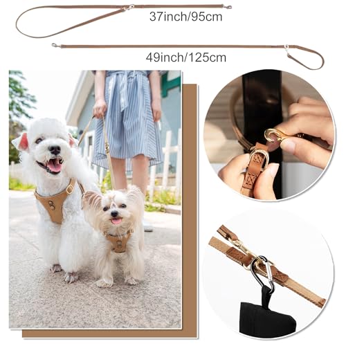 Puppytie No Pull xs Dog Harness with Multifunction Dog Leash,Soft Adjustable No Choke Escape Proof Pet Harness Vest,Denim Mocha Brown,XS - color: Pocket-Brown, size: XS