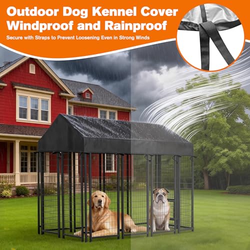 10'W X 10'L Waterproof Dog Kennel Cover Outdoor 600D Oxford Fabric Dog Kennel Roof with Silver UV-Protective Coating for Windproof, Rainproof, Sun-Protective(Covers Only) - size: 120.0"L x 120.0"W x 25.9"H