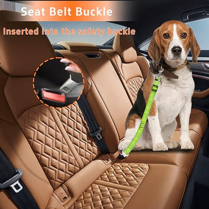 Seyezo Dog Car Seat Belt - 3 Piece Set Retractable Dog Harness with Adjustable Reflective Seatbelt for Vehicle Headrests - Heavy Duty & High Elastics - Green - color: 2PCS Green