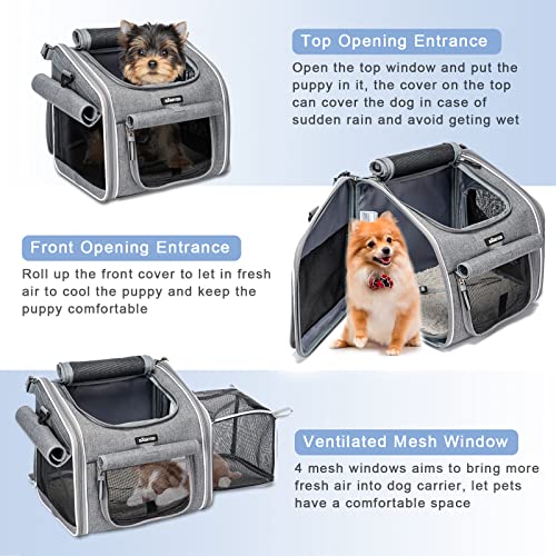 Dog Bike Basket, Expandable Soft-Sided Pet Carrier Backpack with 4 Open Doors, 4 Mesh Windows for Small Dog Cat Puppies-Grey - color: Grey-Fits 6-15 Lbs
