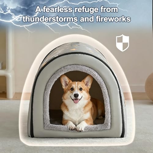 Jiupety Indoor Dog House, 2-in-1 Portable Foldable House Bed with Cover, Pet Tent & Cave Bed for Medium Dogs, XL(28"×21"×19"), Up to 40 Lb, Grey - style: XL