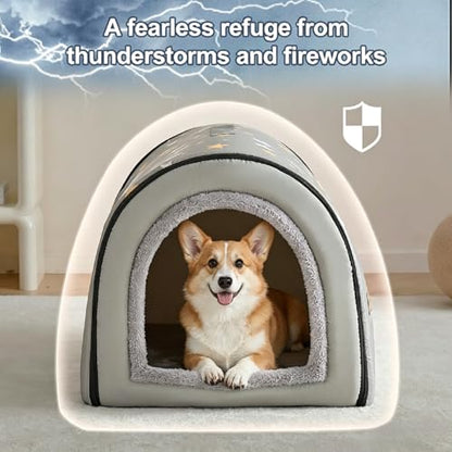 Jiupety Indoor Dog House, 2-in-1 Portable Foldable House Bed with Cover, Pet Tent & Cave Bed for Medium Dogs, XL(28"×21"×19"), Up to 40 Lb, Grey - style: XL