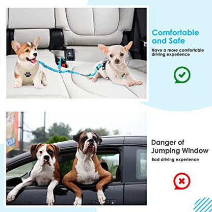 SlowTon Dog Seat Belt, Double Dog Seatbelt Adjustable Vehicle Safety Leash with Elastic Bungee Buffer, Reflective No Tangle Y Shape Two Dog Harness Seat Belt Splitter for Pets Car Trip (Mint Blue, S) - color: C.Mint Blue, size: 2 Small in 1