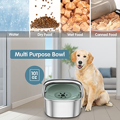 UPSKY 3L Dog Water Bowl 101oz Stainless Steel No Spill Large Capacity Dog Food Water Bowl Slow Water Feeder, Spill Proof Pet Water Dispenser Vehicle Carried Travel Water Bowls - color: H-Green