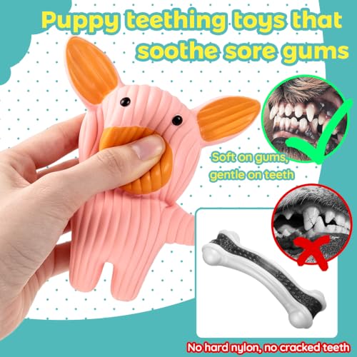 LECHONG Dog Squeaky Toys 5 Pack Latex Dog Toys for Small Dogs – Squeaky Squeeze Toys, Puppy Teething Chew Toys, Soft Rubber Pet Toys, 4.7” Cute Farm Animal Set (Cow, Rabbit, Cat, Pig, Rooster)