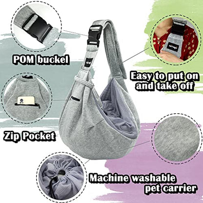 NATUYA Pet Dog Sling Carrier - Breathable Mesh Travel Safe Sling Bag Carrier for Dogs Cats-Hands Free Pet Bag-Buckle net Pocket pet Bag (Grey) - color: Grey